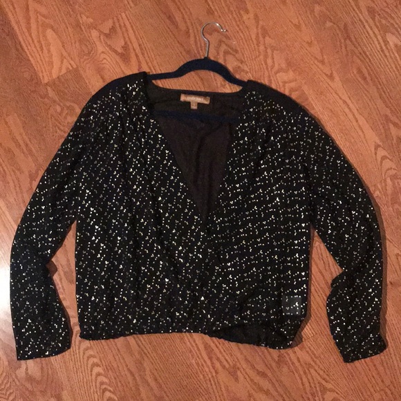 Black and gold flake deep V party blouse - Picture 1 of 5